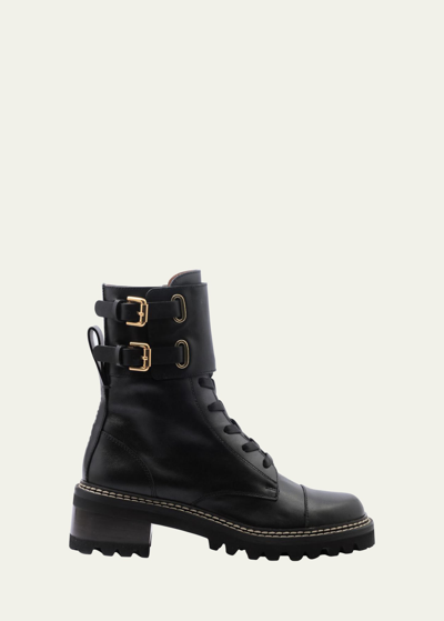 See By Chloé Mallory Shearling-lined Leather Combat Boots In Black