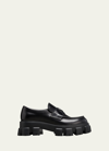 Prada Men's Monolith Lug-sole Brushed Leather Loafers In Black