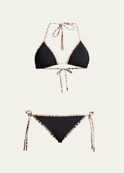 Burberry Check-trimmed Two-piece Bikini Set In Black