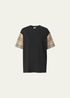 Burberry Check Motif Cotton T-shirt In Black
