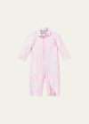 Petite Plume Kids' Girl's Short-sleeve Gingham Romper In Pink