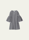 Petite Plume Kids' Girl's Seraphine Houndstooth Lace-trim Nightgown In Gray