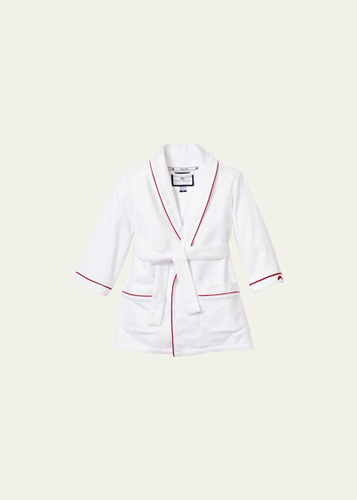 Petite Plume Kid's Solid Flannel Robe W/ Contrast Piping In White