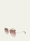 Victoria Beckham Hammered Oversized Square Metal Sunglasses In Gold