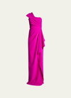 Rickie Freeman For Teri Jon One-shoulder Draped Stretch Crepe Gown In Pink