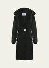Prada Mixed-media Hooded Cashmere Coat In Black