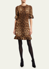 Dolce & Gabbana Leopard Ruffle-trim Dress In Multi
