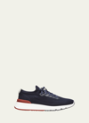 Brunello Cucinelli Knitted Leather-trimmed Sneakers In Black