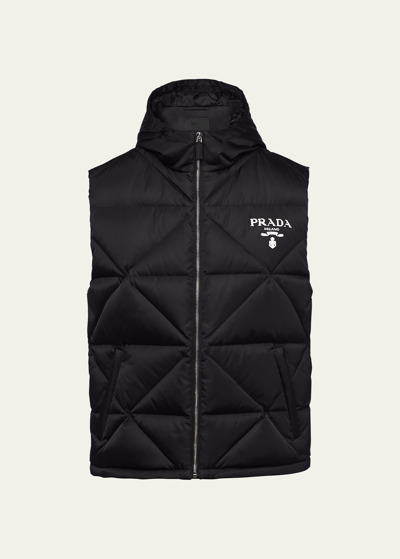 Prada Men's Re-nylon Down Vest In Black