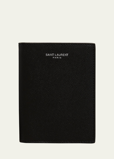 Saint Laurent Men's Ysl Pebbled Leather Wallet