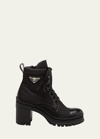 Prada Brushed Leather And Nylon Laced Booties