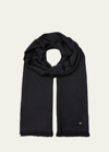 Saint Laurent Tonal Ysl Wool Scarf In Black