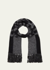 Saint Laurent Split Logo Fringe Wool Scarf In Black