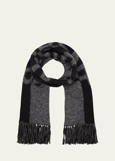 Saint Laurent Split Logo Fringe Wool Scarf