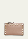 Valentino Garavani Rockstud Leather Zip Coin Purse/card Holder In Brown