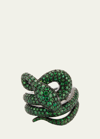 Stéfère 18k White Gold Green Ring From The Snake Collection In Black