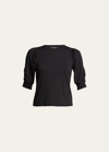 Frame Frankie Ruched-sleeve Tee In Black