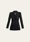Giorgio Armani Lana Double-breasted Fluid Wool Jacket In Black