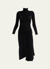 Giorgio Armani Draped Iridescent Jersey Midi Dress In Black