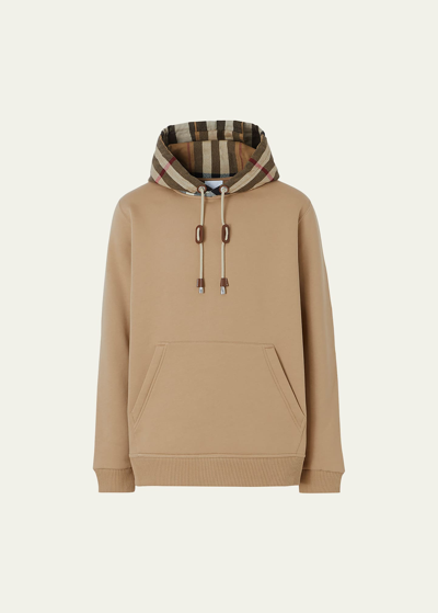 BURBERRY MEN'S CHECK-HOOD PULLOVER SWEATSHIRT 