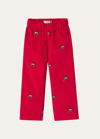 Classic Prep Childrenswear Kids' Boy's Myles Car-embroidered Corduroy Pants In Red