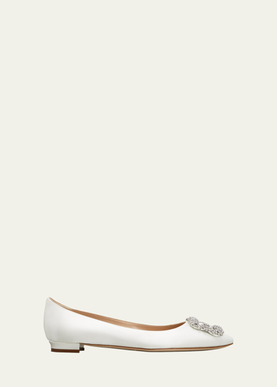 Manolo Blahnik Hangsi Satin Crystal-buckle Ballerina Flats
