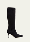 Manolo Blahnik Bayhi Suede Buckle Mid Boots In Black