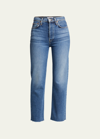 Re/done High-rise Stovepipe Jeans With Raw-edge Hem In Blue