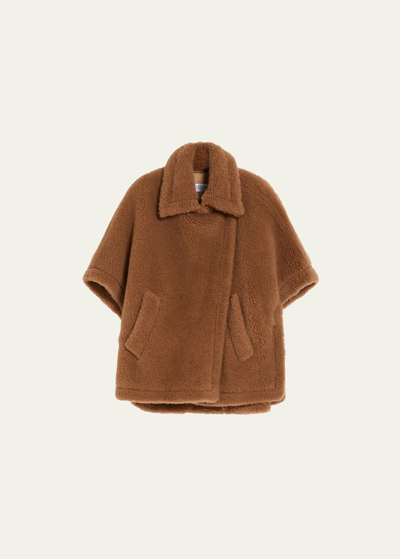 Max Mara Tebe Teddy Camel Wool Cape In Black