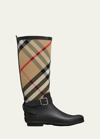 Burberry 20mm Simeon Canvas & Rubber Rain Boots In Black,multi