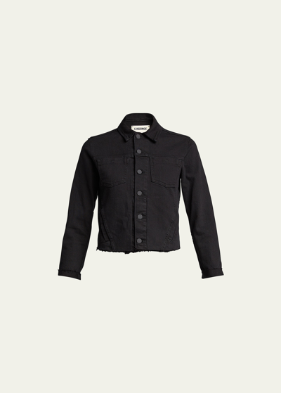 L Agence Janelle Slim Raw-edge Denim Jacket In Black