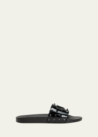 Valentino Garavani Men's Summer Vlogo Signature Studded Slide Sandals In Black