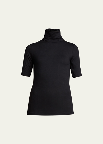 Majestic Soft Touch Elbow-sleeve Turtleneck In Black