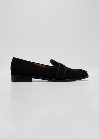 Aquazzura Martin Suede Mocassin Loafers In Black