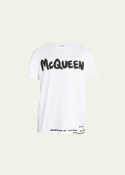 Alexander Mcqueen Men's Graffiti-logo T-shirt In White