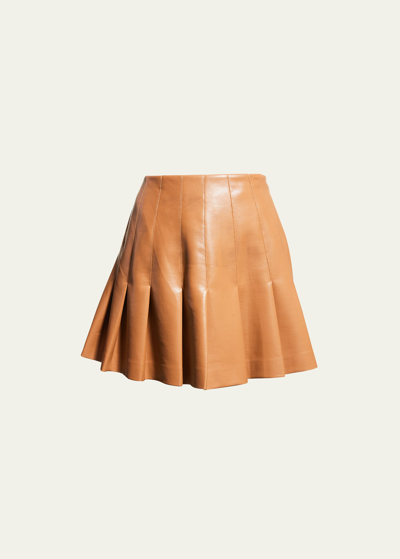 Alice And Olivia Carter Vegan Leather Pleated Mini Skirt In Orange