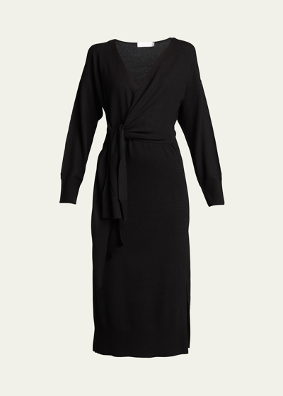 Simkhai Skyla Loungewear Knit Wrap Dress In Black