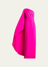 Rickie Freeman For Teri Jon Cape-sleeve One-shoulder Crepe Gown In Pink