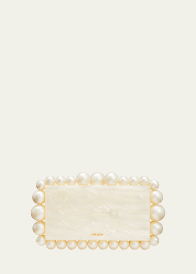 Cult Gaia Eos Beaded Marbled Acrylic Clutch In Ivory