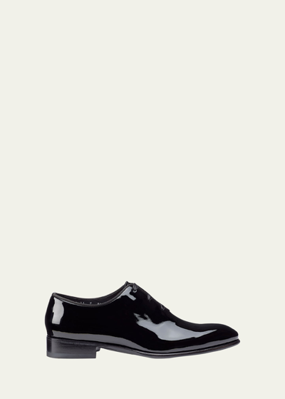 Santoni Patent Carter Wholecut Oxford Shoes In Black-n01