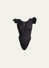 Port De Bras Antillas Ruffled-shoulder One-piece Swimsuit In Black