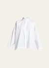 Eskandar Wide Longer-back Double Stand Collar Shirt (mid Plus Length) In White