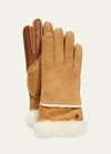 Ugg Seamed Touchscreen Shearling-lined Gloves In Brown