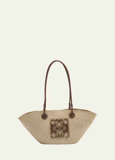Loewe X Paula's Ibiza Anagram Small Straw Basket Tote Bag In Brown