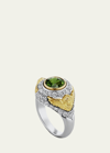 Anthony Lent Green Sapphire Pavé Putti Ring With Diamonds, Gold And Platinum In Metallic