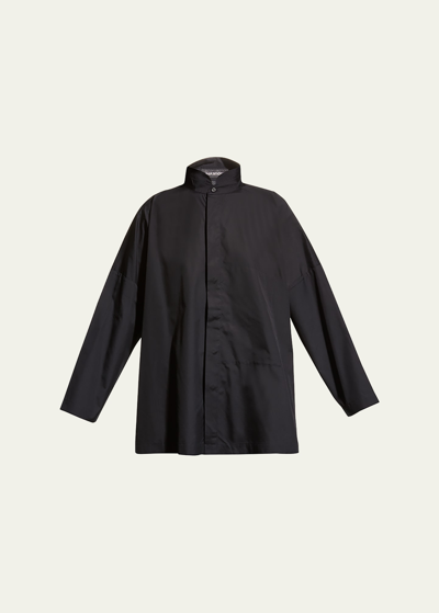 Eskandar Cotton Wide Double Stand-collar Shirt In Black