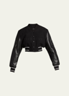 Givenchy Mixed-media Logo-embroidered Crop Bomber Jacket In Black