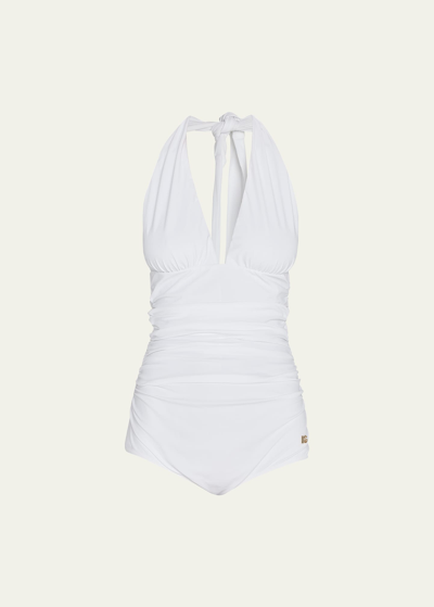 Dolce & Gabbana Indem Halter One-piece Swimsuit In White