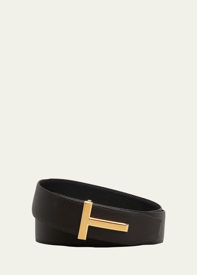 Tom Ford Men's T-buckle Reversible Leather Belt, 40mm In Chocolate Black