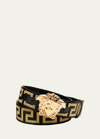 VERSACE MEN'S TONAL MEDUSA/GREEK KEY WEB BELT